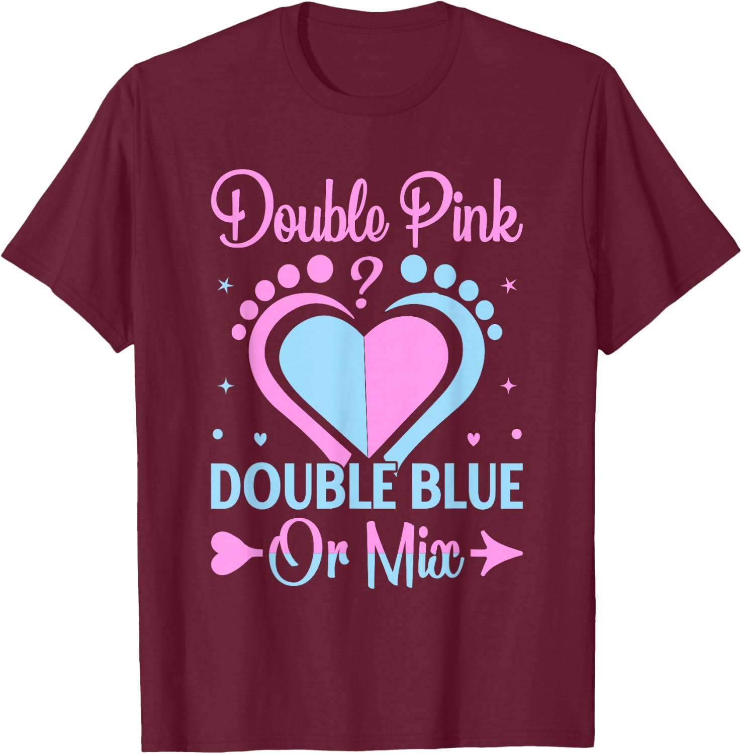 Double Pink Double Blue Mix Twin Gender Announcement Reveal T-Shirt - T-Shirt | Maroon