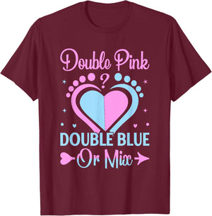 Double Pink Double Blue Mix Twin Gender Announcement Reveal T-Shirt - T-Shirt | Maroon