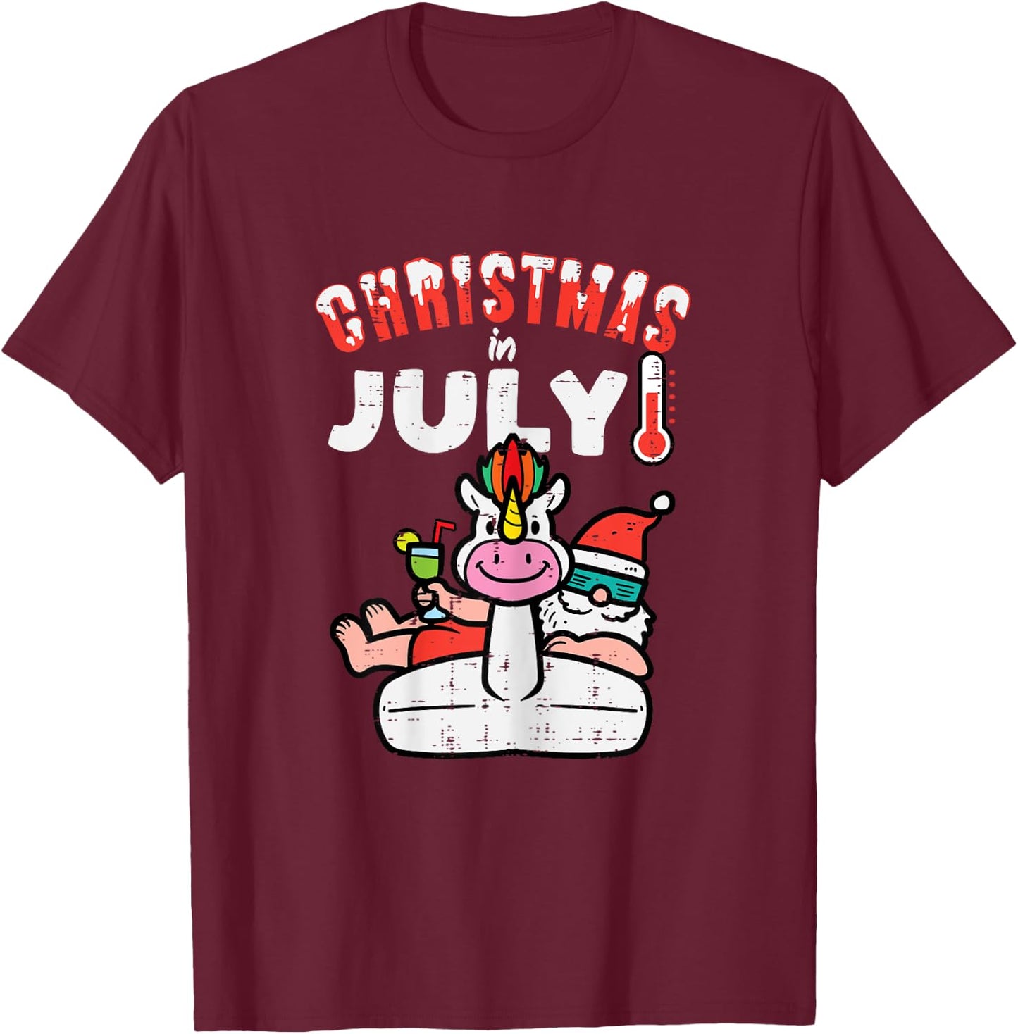 Christmas July Santa Unicorn Float Xmas Girls Kids Toddler T-Shirt - T-Shirt | Maroon