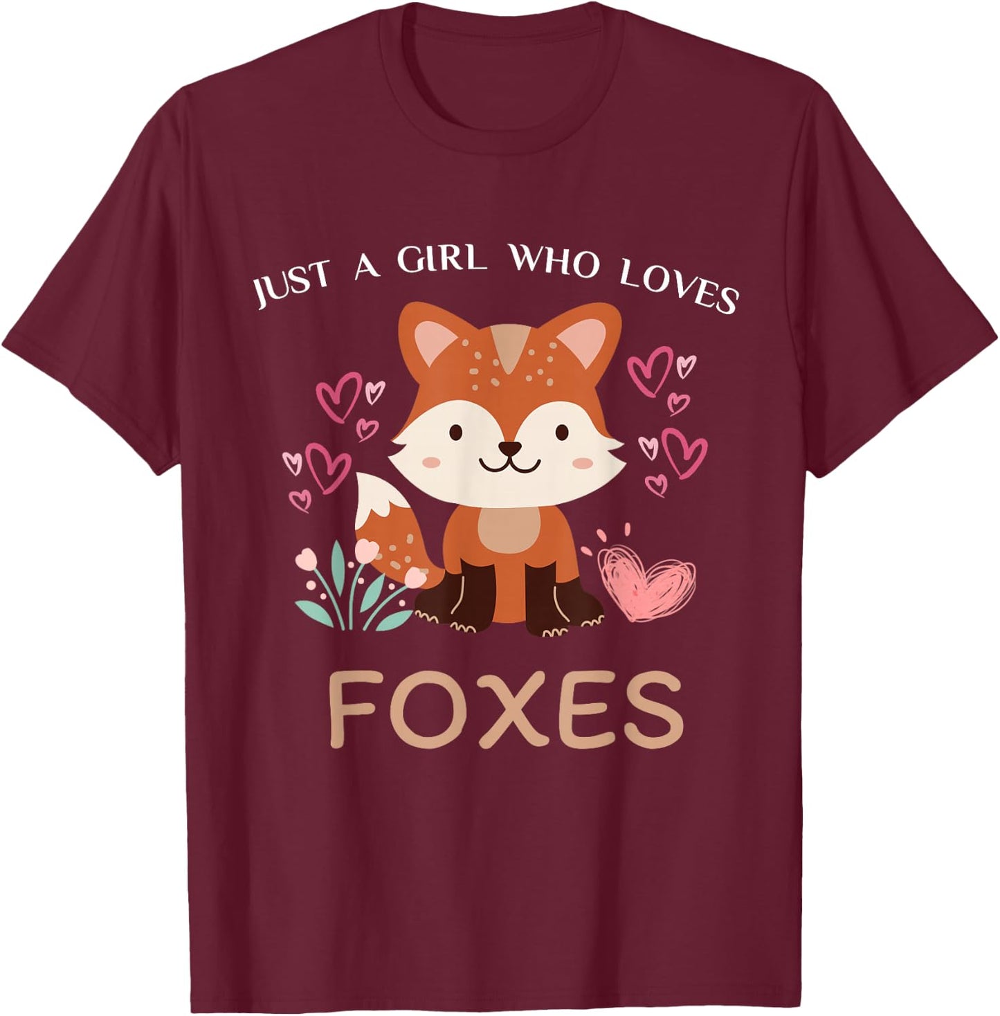 Just A Girl Who Loves Foxes - Kids Girls Cute Fox T-Shirt - T-Shirt | Maroon