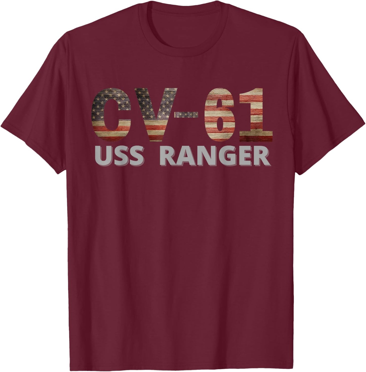 USS Ranger CV-61 Aircraft Carrier Vintage Flag T-Shirt - T-Shirt | Maroon