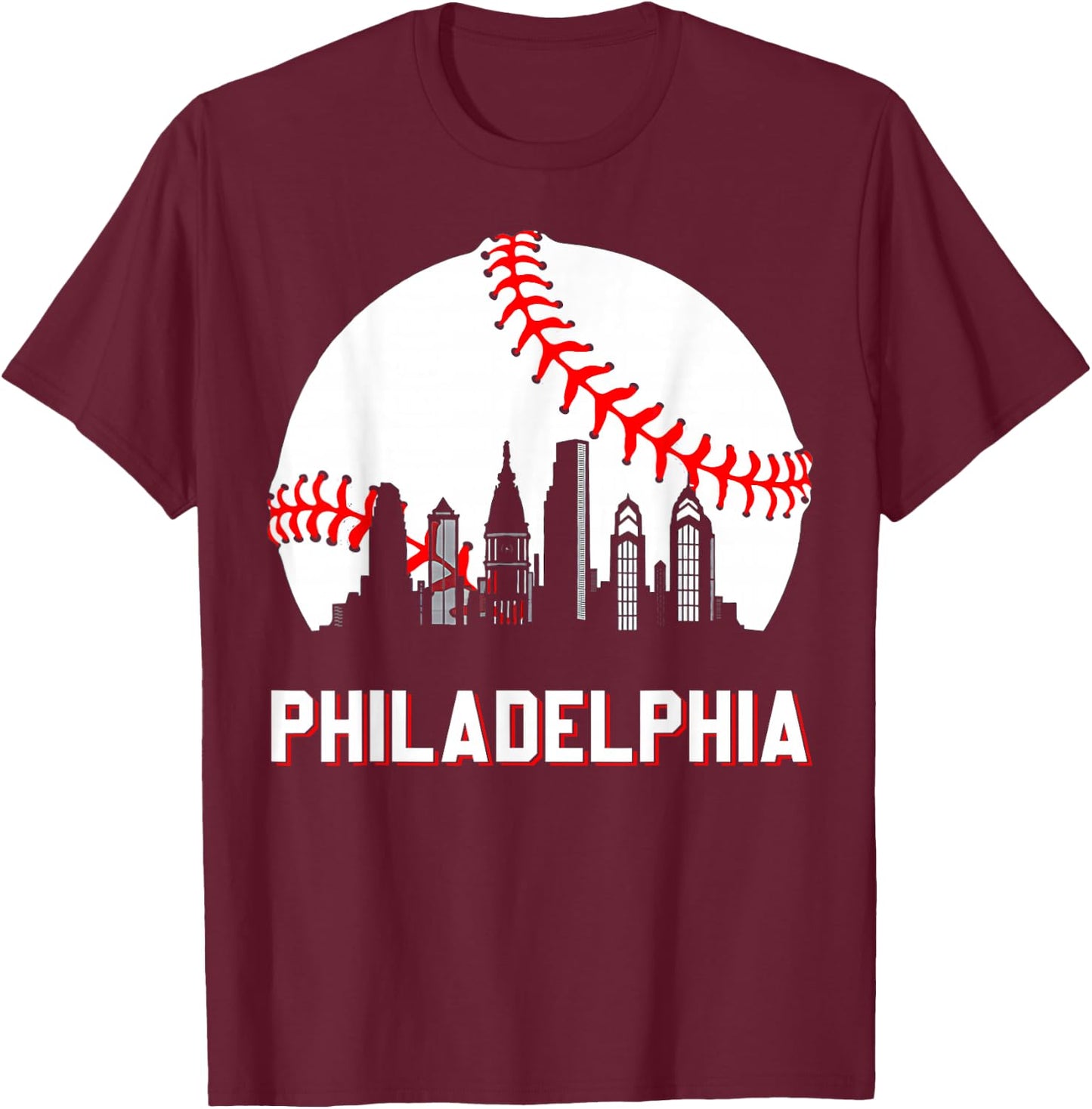 Vintage Philly Baseball Leopard Heart Baseball Fans T-Shirt - T-Shirt | Maroon