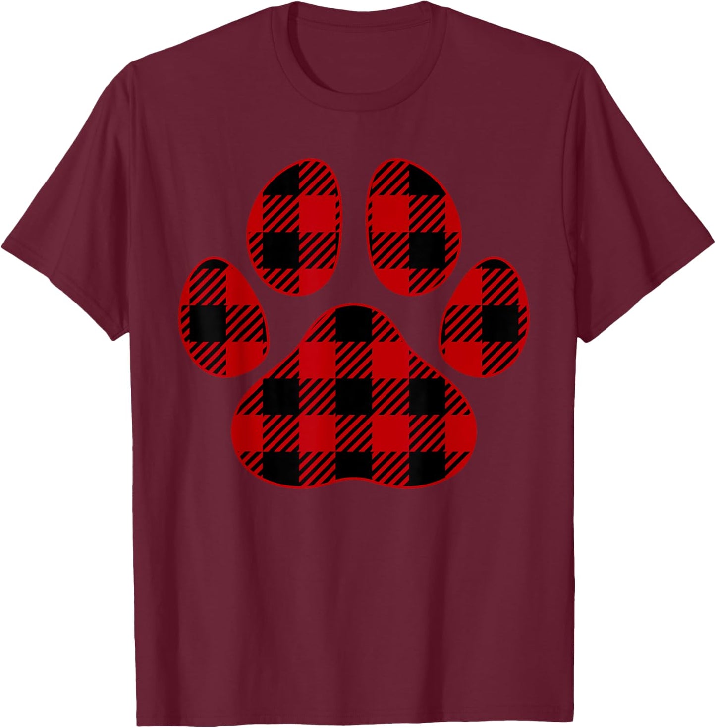 Cute Dog Lover Paw Print Plaid Pet Lover Red Plaid Paw Print Men Women Kids T-Shirt - T-Shirt | Maroon