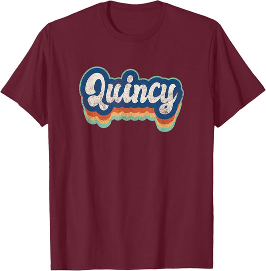 Quincy First Name Boy Vintage Style 70s 80s Personalized T-Shirt - T-Shirt | Maroon