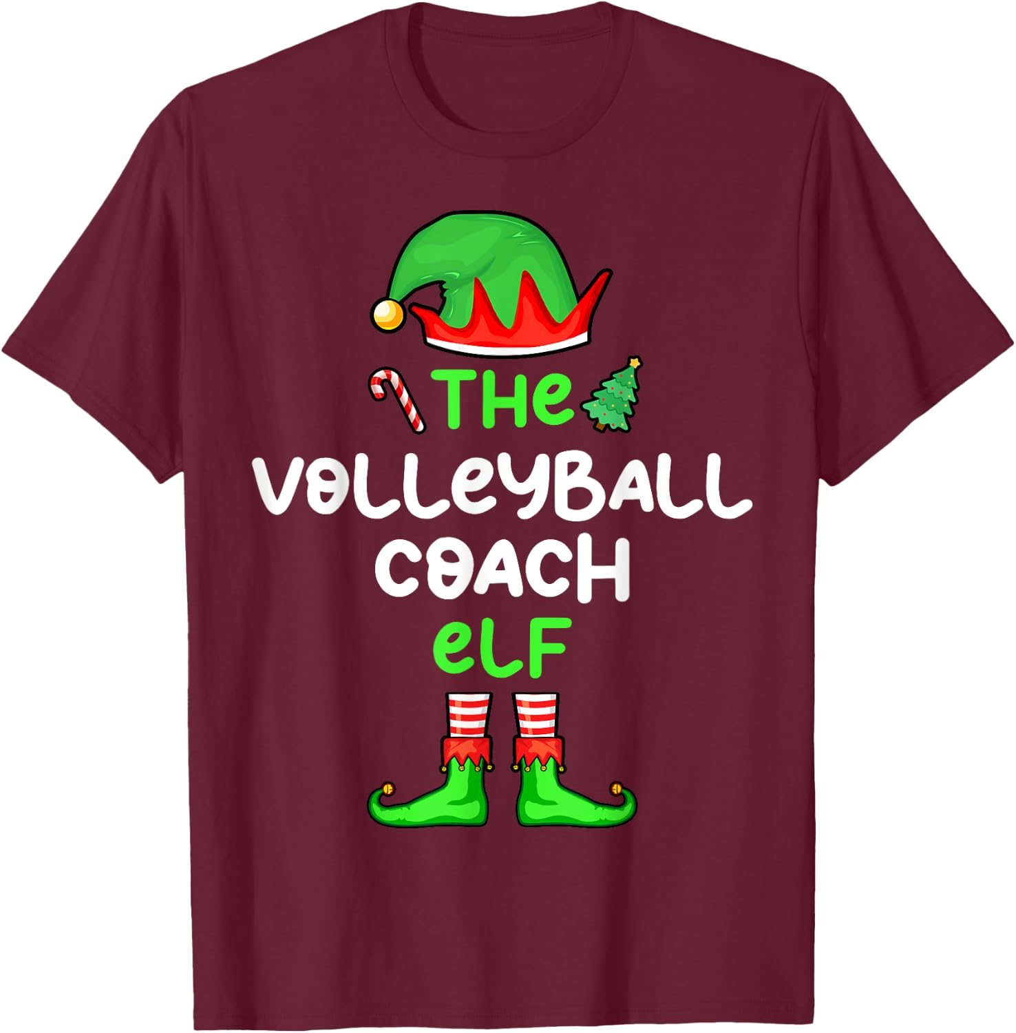 I'm The Volleyball Coach Elf Christmas Matching Pajama T-Shirt - T-Shirt | Maroon