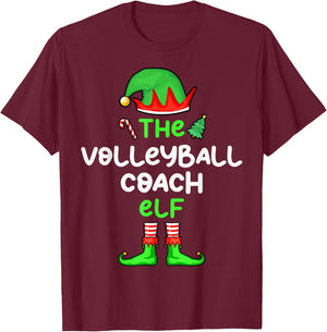 I'm The Volleyball Coach Elf Christmas Matching Pajama T-Shirt - T-Shirt | Maroon