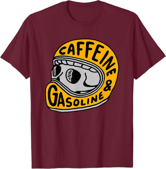 Caffeine and Gasoline Black Motorcycle Themed , -Adults, Small T-Shirt - T-Shirt | Maroon