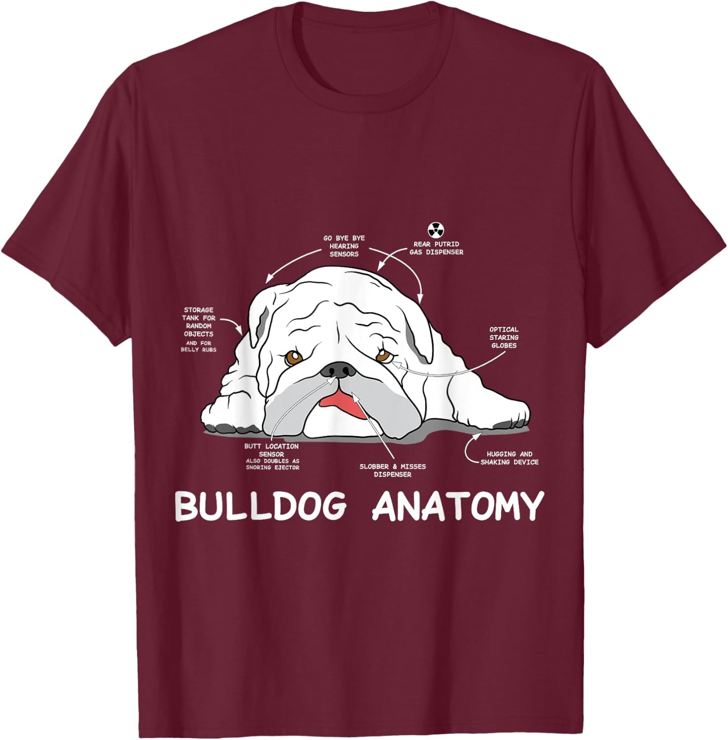 English Bulldog Anatomy Bully Dog Pet Owners Men Women Kids T-Shirt - T-Shirt | Maroon