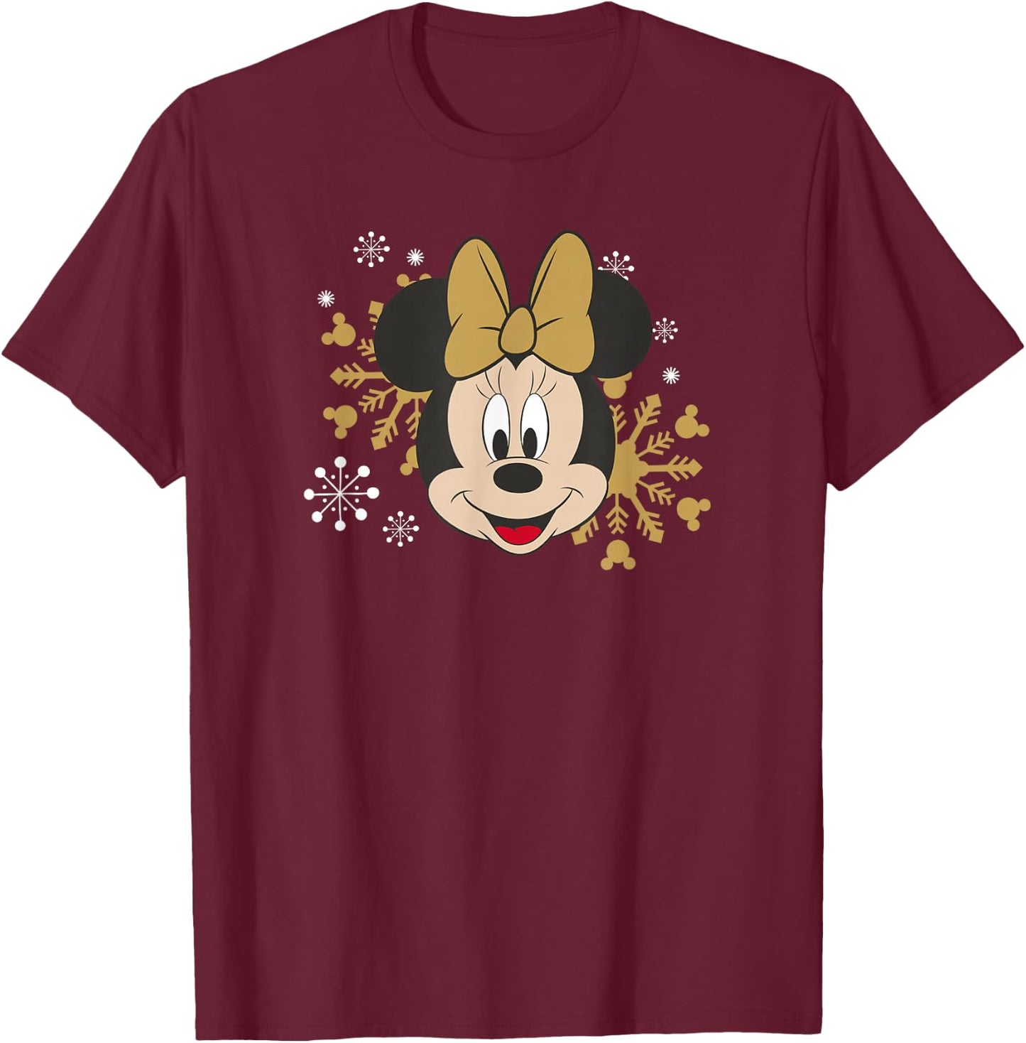 Disney Minnie Mouse Christmas Holiday Golden Snowflake T-Shirt - T-Shirt | Maroon