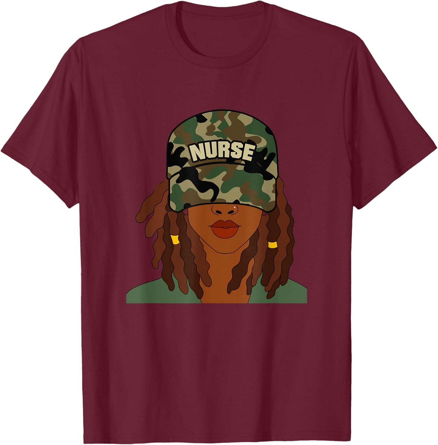 African American Nurse LPN Camo Camouflage Hat Locs T-Shirt - T-Shirt | Maroon