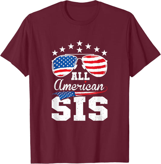 All American Sis 4th of July Matching Family T-Shirt - T-Shirt | Maroon