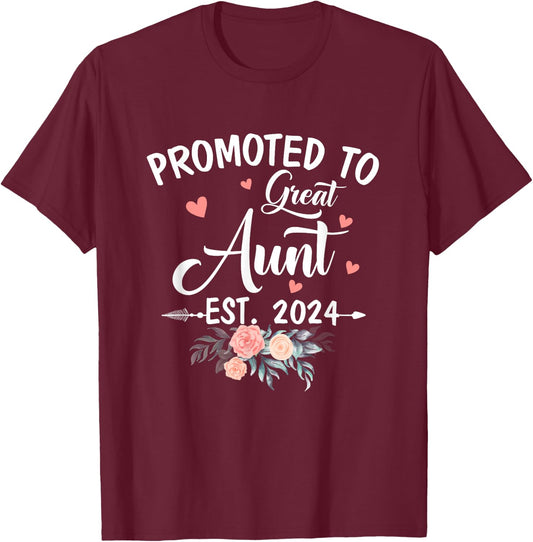 Promoted To Great Aunt Est 2024 Soon To Be Aunt Flower T-Shirt - T-Shirt | Maroon