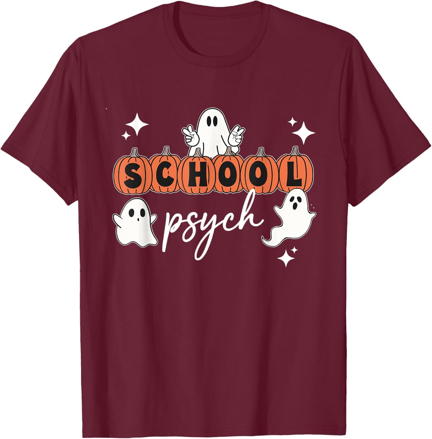 Halloween School Psych Pumpkin Ghost Boo Crew Spooky Season T-Shirt - T-Shirt | Maroon