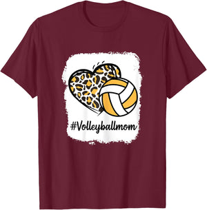 Bleached Volleyball Mom Yellow Leopard Print Heart T-Shirt - T-Shirt | Maroon