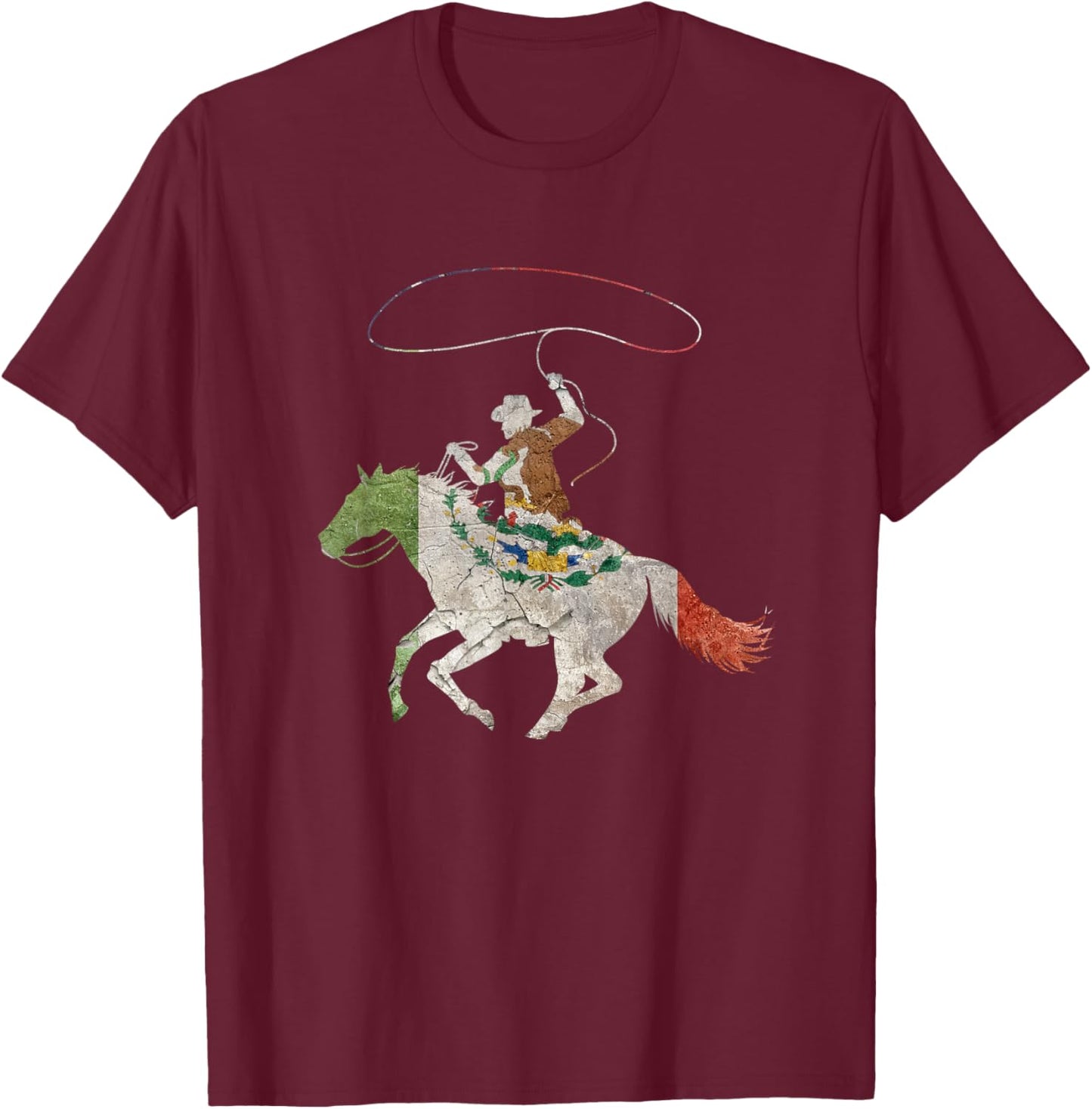 Mexican Cowboy Vaquero Horse Rider Western Lasso Rancher T-Shirt - T-Shirt | Maroon
