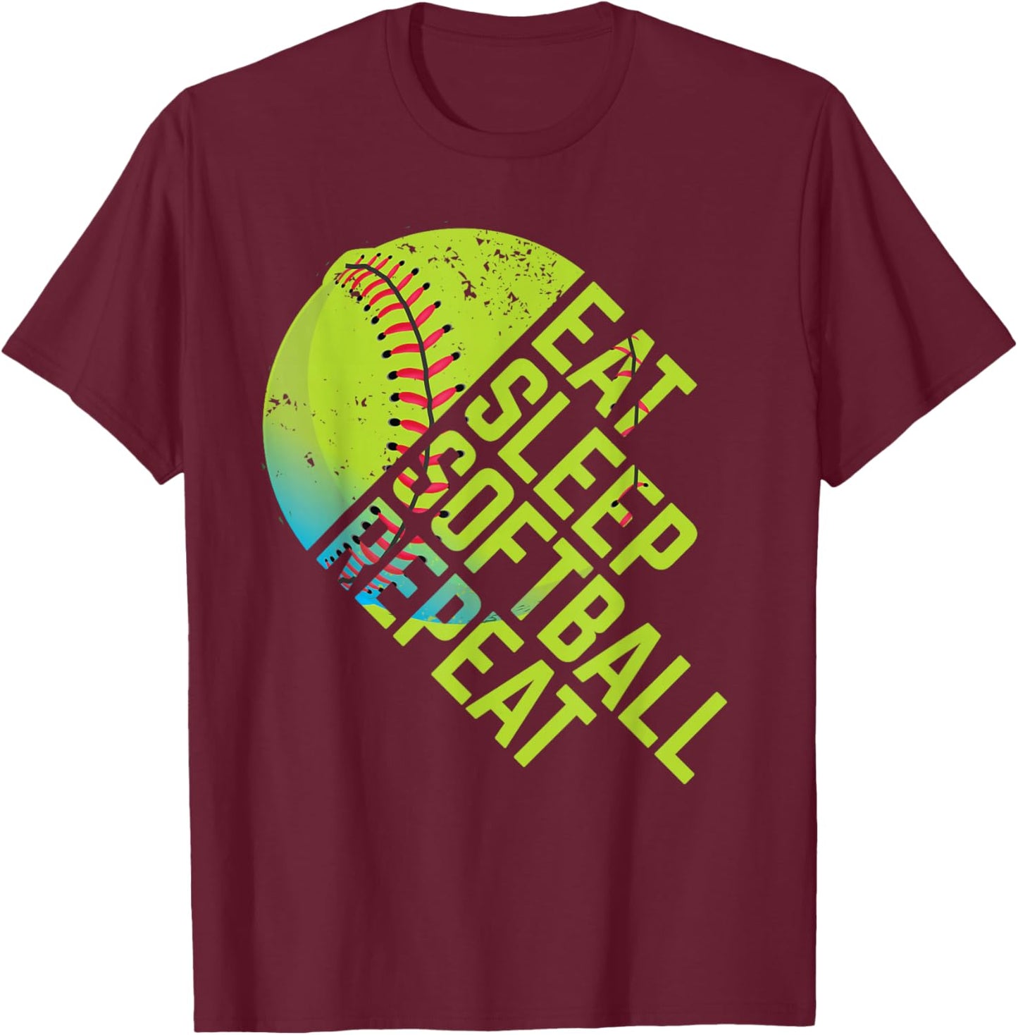 Eat Sleep Softball Repeat Funny Bat & Ball Player Sports Gag T-Shirt - T-Shirt | Maroon