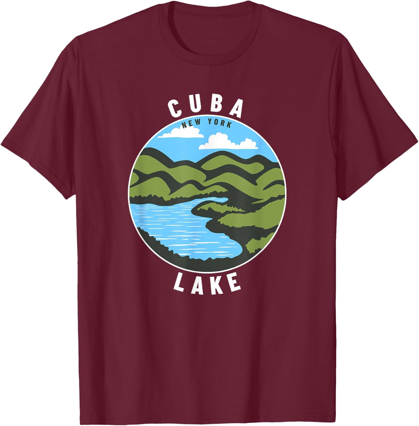 Cuba Lake New York NY Badge Souvenir Vacation T-Shirt - T-Shirt | Maroon