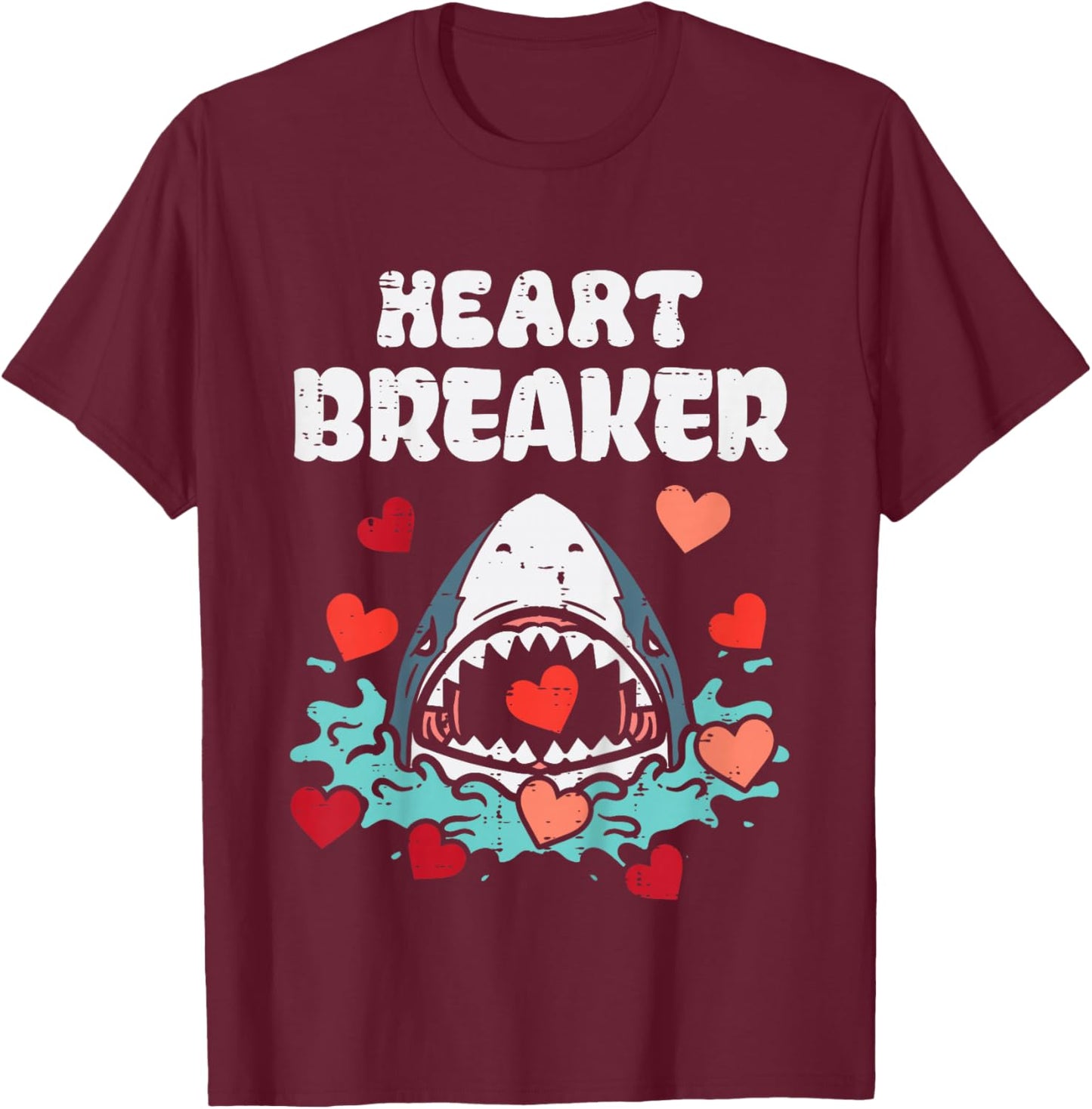 Kids Valentines Day Shark Heartbreaker Funny Boys Kids Toddler T-Shirt - T-Shirt | Maroon
