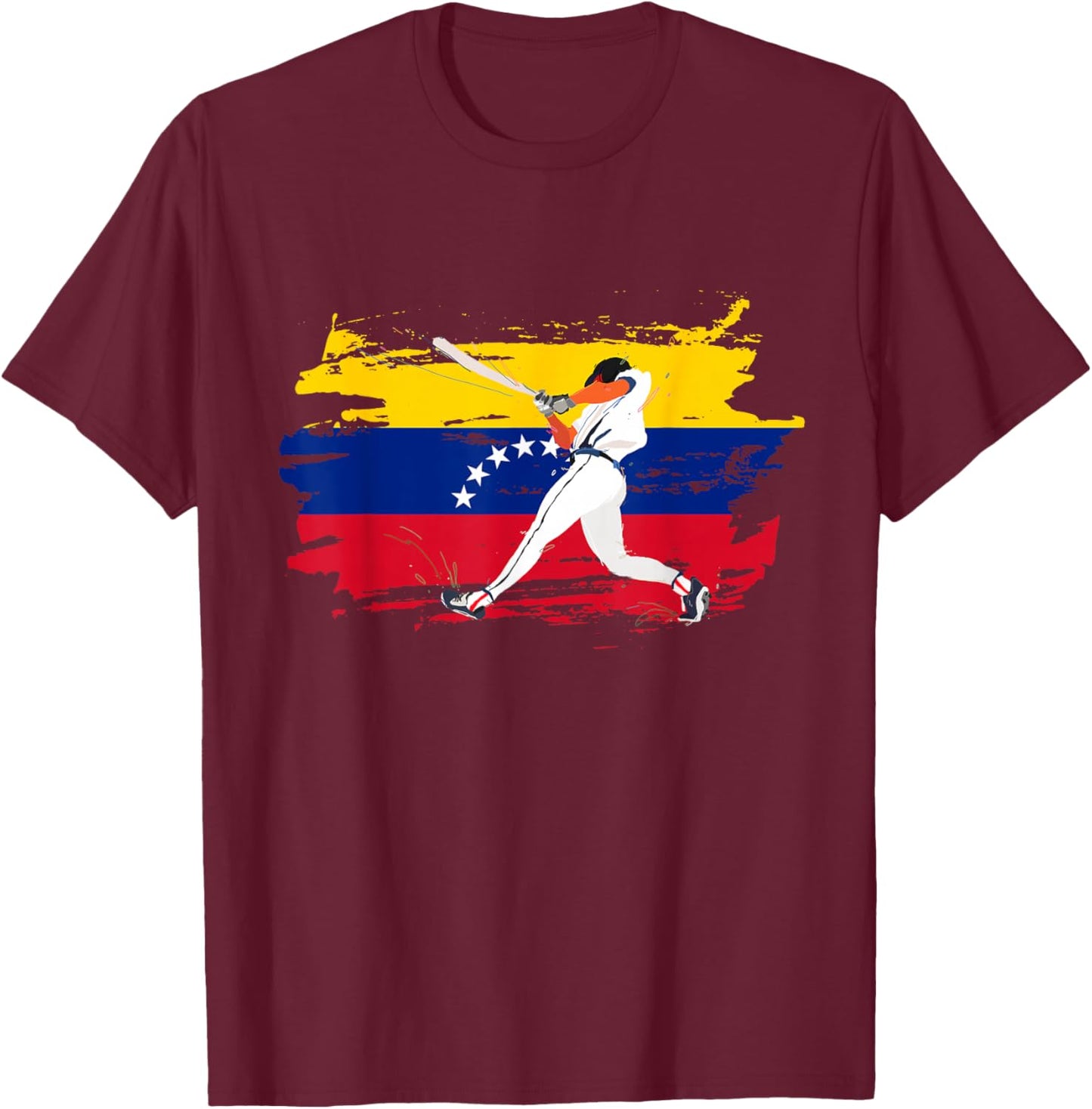 Baseball Hitter On Grunge Venezuela Flag Venezuelan Beisbol T-Shirt - T-Shirt | Maroon