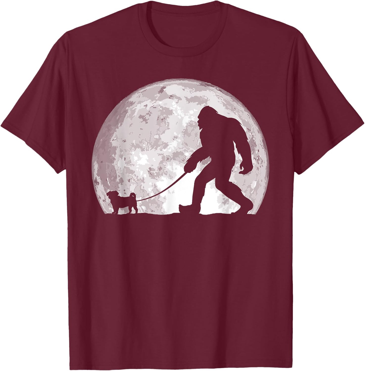 Funny Bigfoot, Pug Lover, Bigfoot Lover, Bigfoot T-Shirt - T-Shirt | Maroon