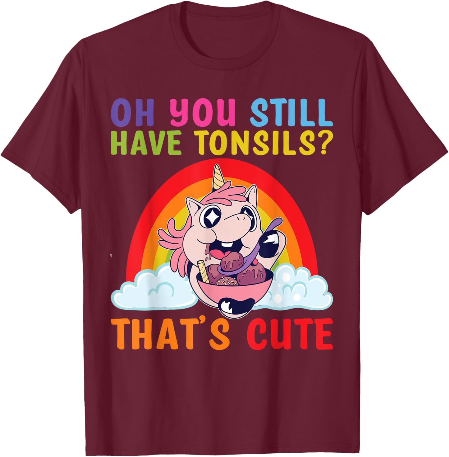 Tonsil Removal Surgery Recovery Tonsillectomy Unicorn T-Shirt - T-Shirt | Maroon