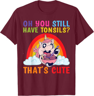 Tonsil Removal Surgery Recovery Tonsillectomy Unicorn T-Shirt - T-Shirt | Maroon