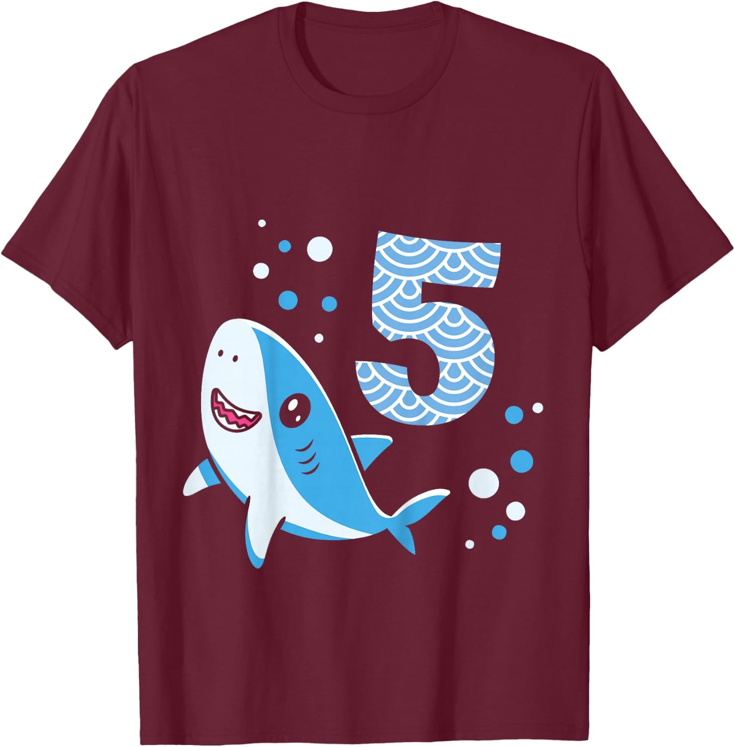 5th Birthday Boys Shark 5 years Old Ocean Shark B-day T-Shirt - T-Shirt | Maroon