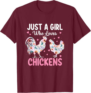 Just a Girl Who Loves Chickens Cute Chicken Lover Farm T-Shirt - T-Shirt | Maroon