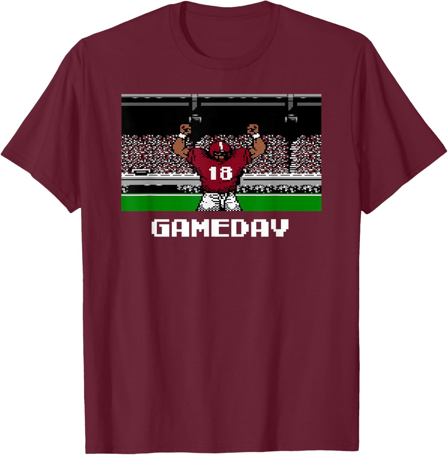 Retro Crimson and White Football Gameday 8 Bit Video Game T-Shirt - T-Shirt | Maroon