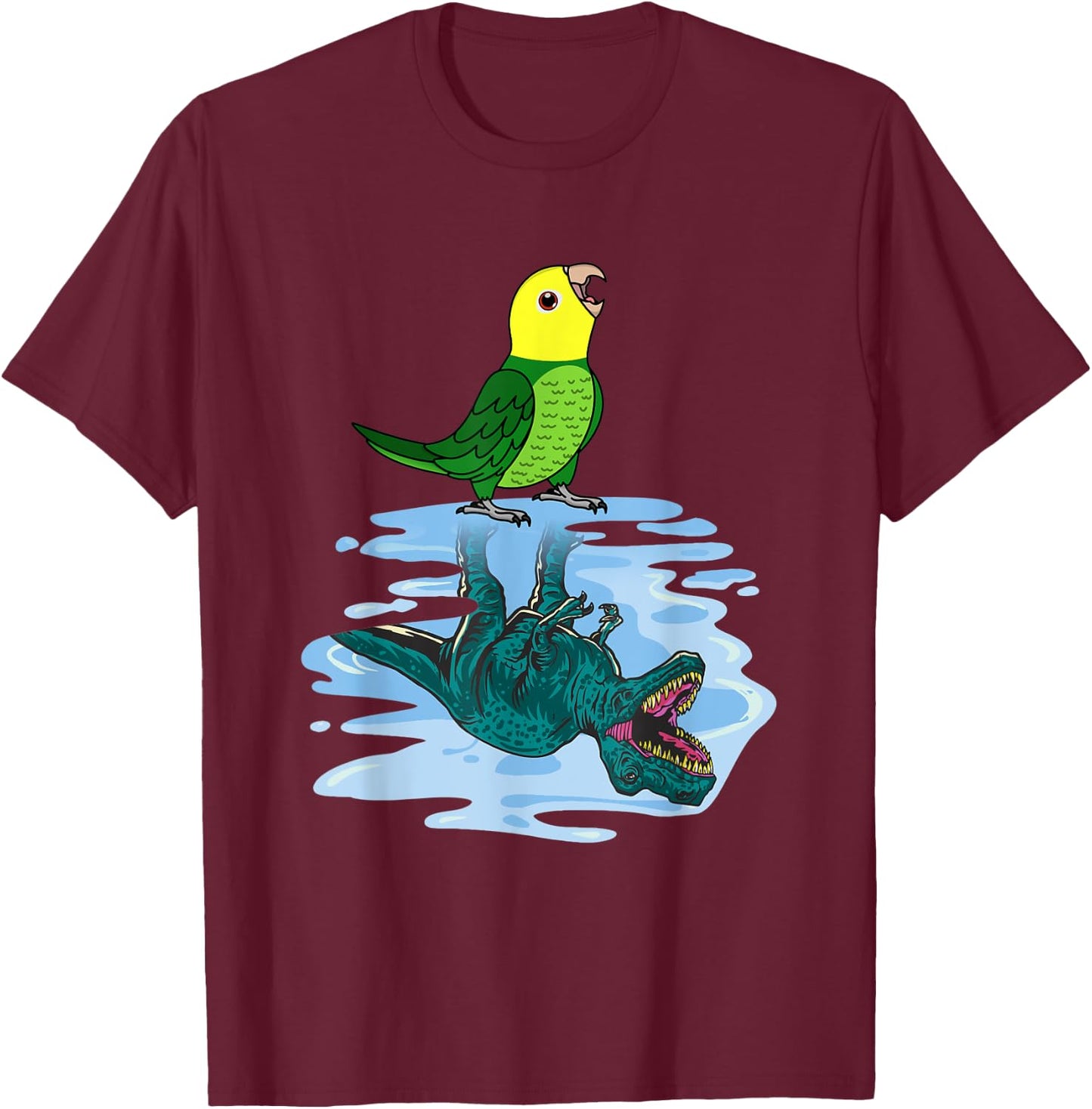 Parrot & T Rex Reflection I Double Yellow-headed Amazon T-Shirt - T-Shirt | Maroon