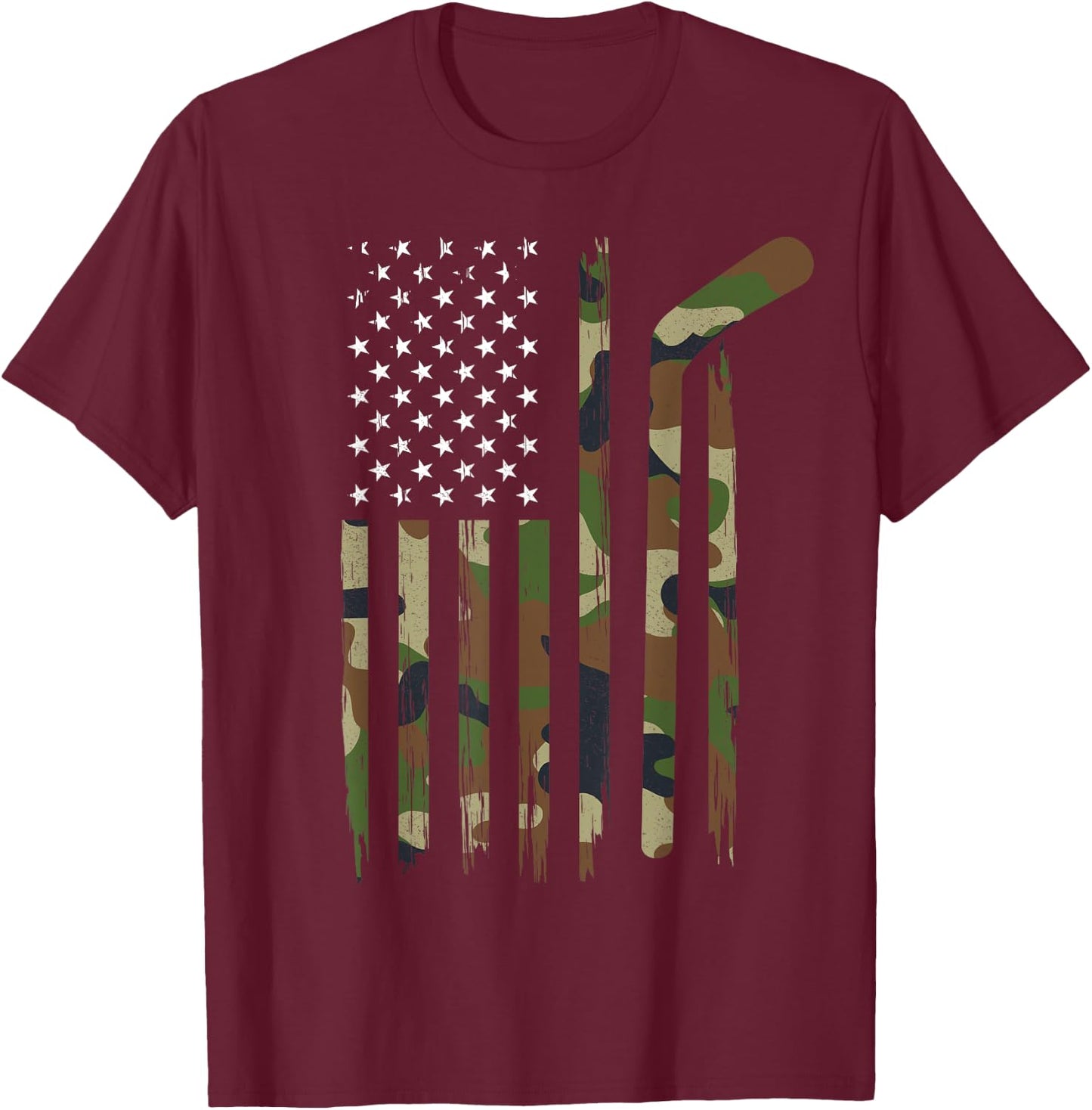 Hockey American Flag Shirt Camo US Patriotic Hockey Player Kids Men T-Shirt - T-Shirt | Maroon