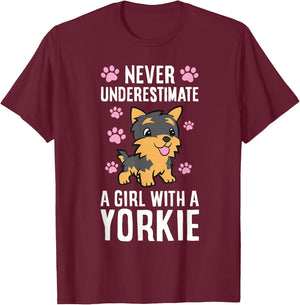 Never Underestimate A Girl With A Yorkie T-Shirt - T-Shirt | Maroon