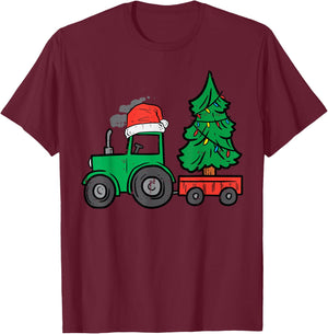 Farm Christmas Tractor Tree Xmas Truck Boys Kids Toddler T-Shirt - T-Shirt | Maroon