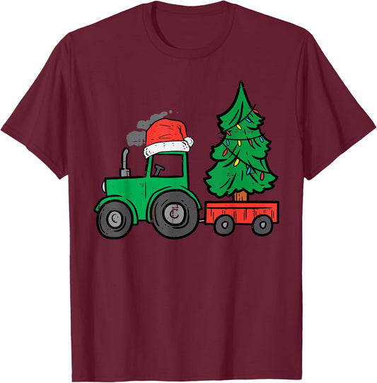Farm Christmas Tractor Tree Xmas Truck Boys Kids Toddler T-Shirt - T-Shirt | Maroon