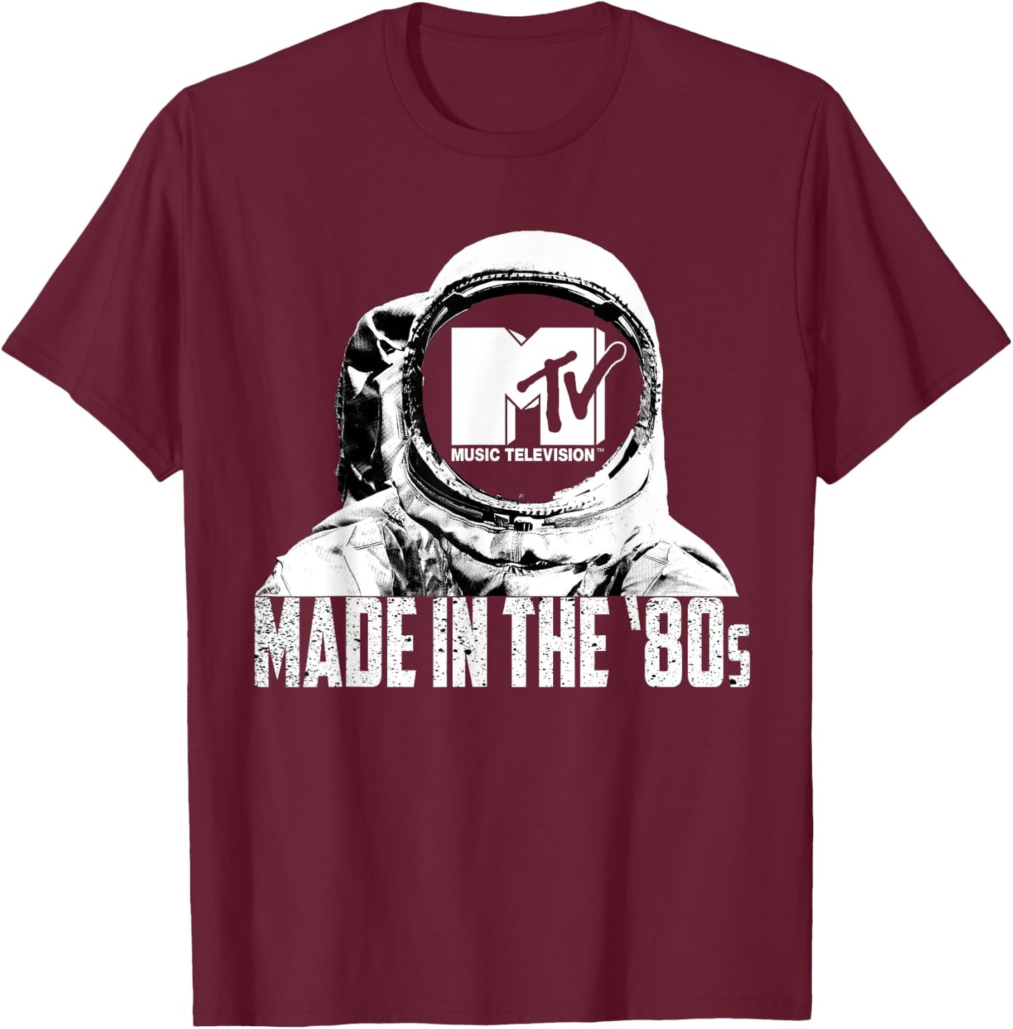 Mademark x MTV - MTV Astronaut in Space Made in the 80s Retro MTV Logo T-Shirt - T-Shirt | Maroon
