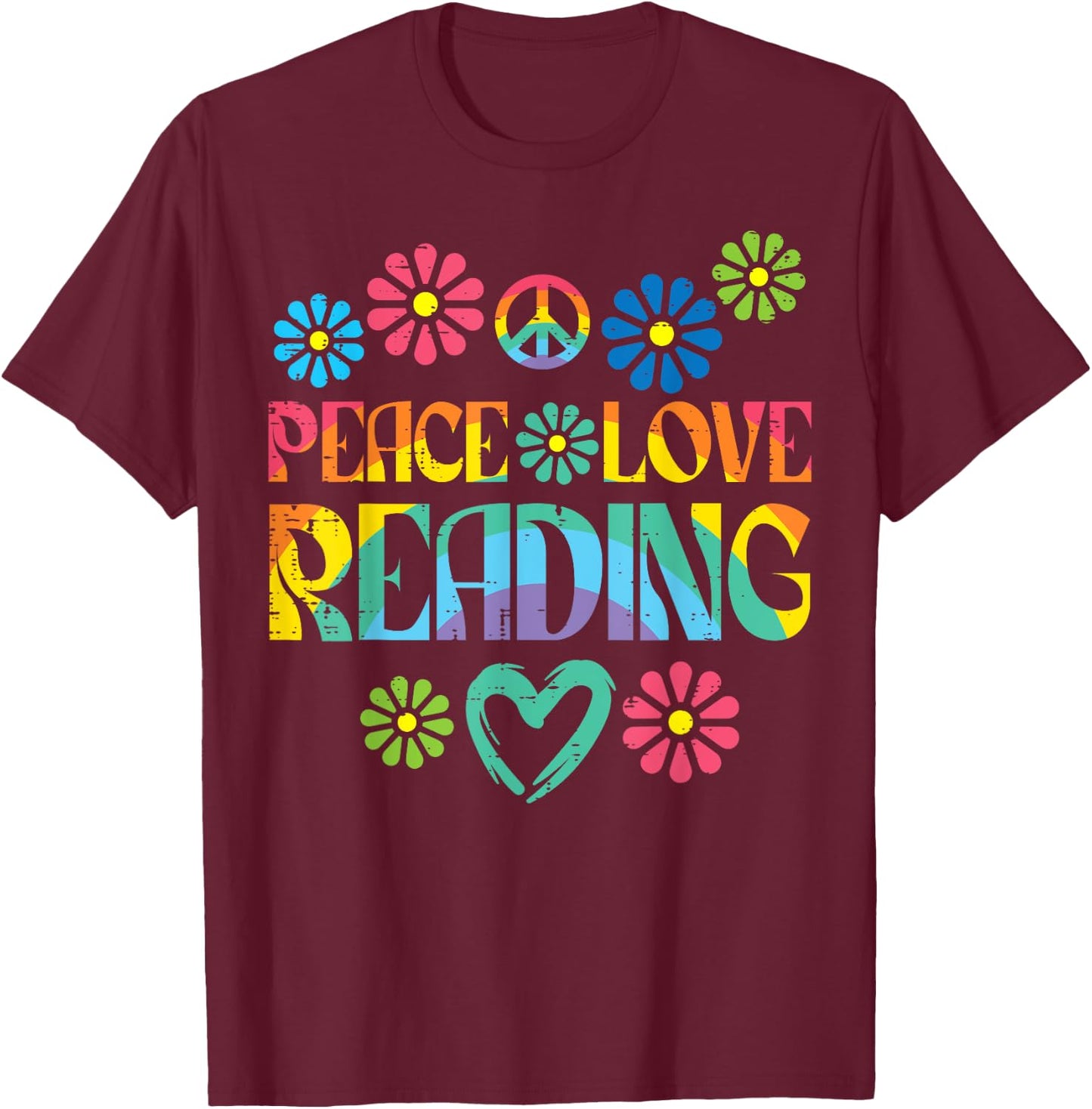 Peace Love Reading Tie Dye Book Lover Bookworm Librarian T-Shirt - T-Shirt | Maroon