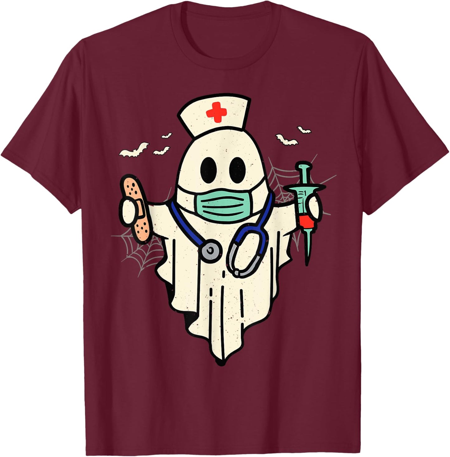 Halloween Nurse Nursing Funny Health Worker RN Ghost Nurse T-Shirt - T-Shirt | Maroon