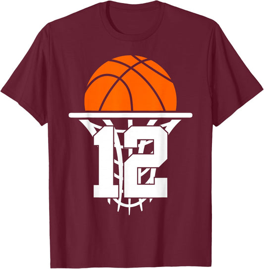 12 Years Basketball 12th Birthday T-Shirt - T-Shirt | Maroon