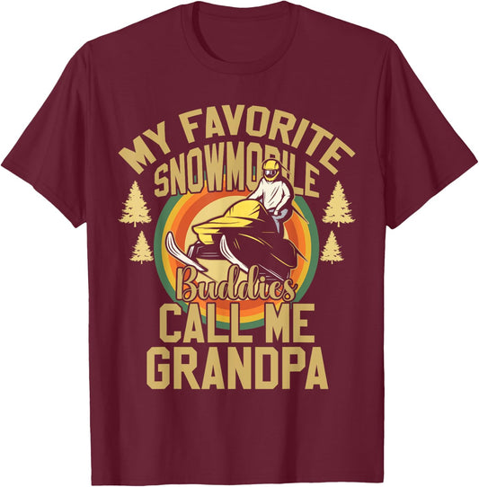 My Favorite Snowmobile Buddies Call Me Grandpa Retro Winter T-Shirt - T-Shirt | Maroon