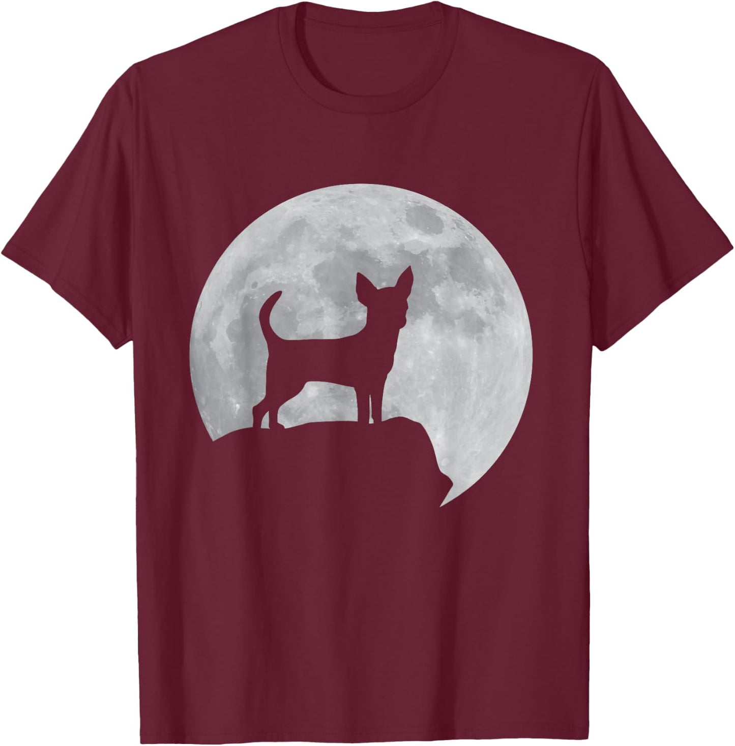 Moon And Dog Silhouette - Chihuahua T-Shirt - T-Shirt | Maroon