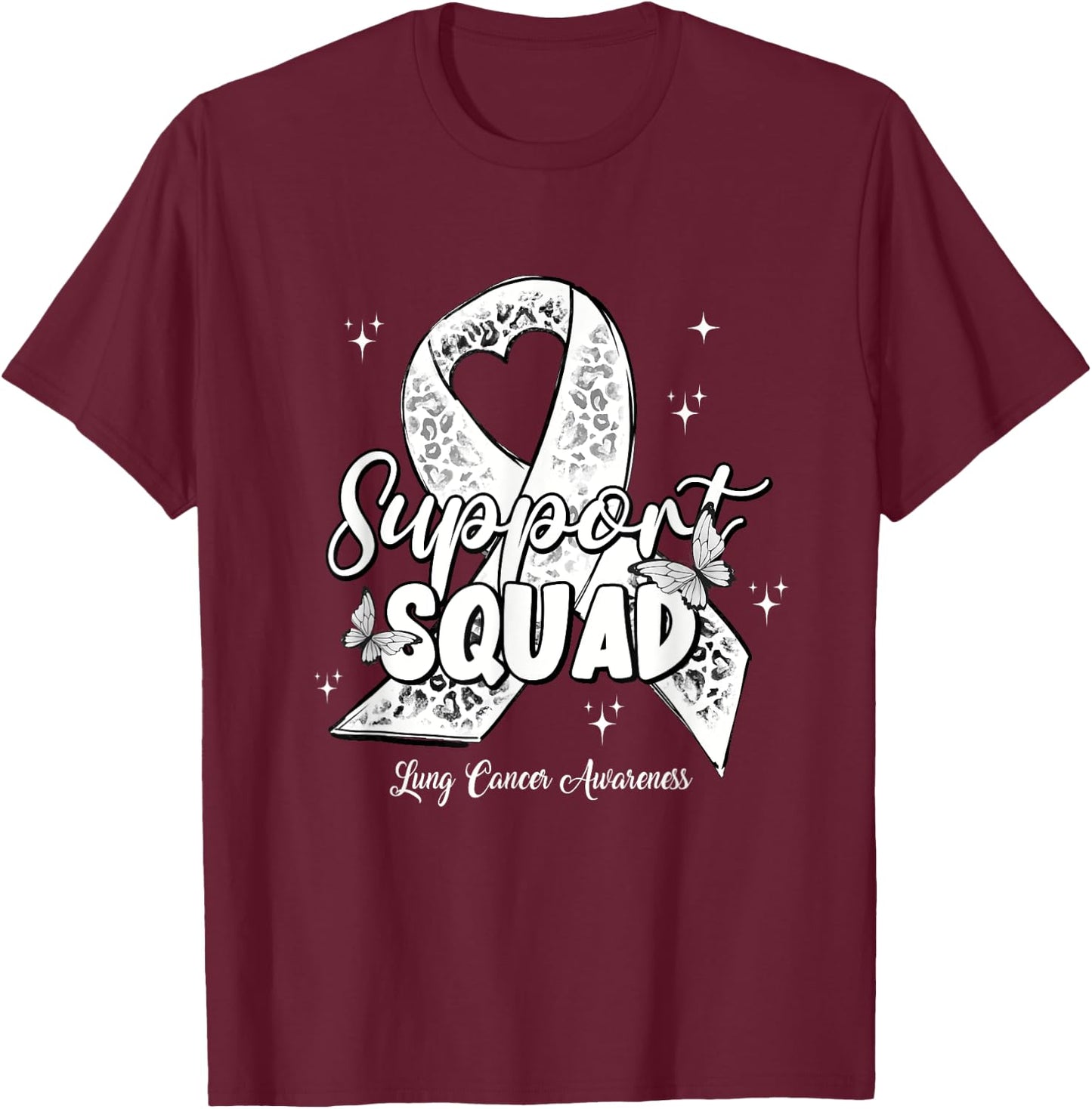 Support Squad White Ribbon Lung Cancer Awareness T-Shirt - T-Shirt | Maroon