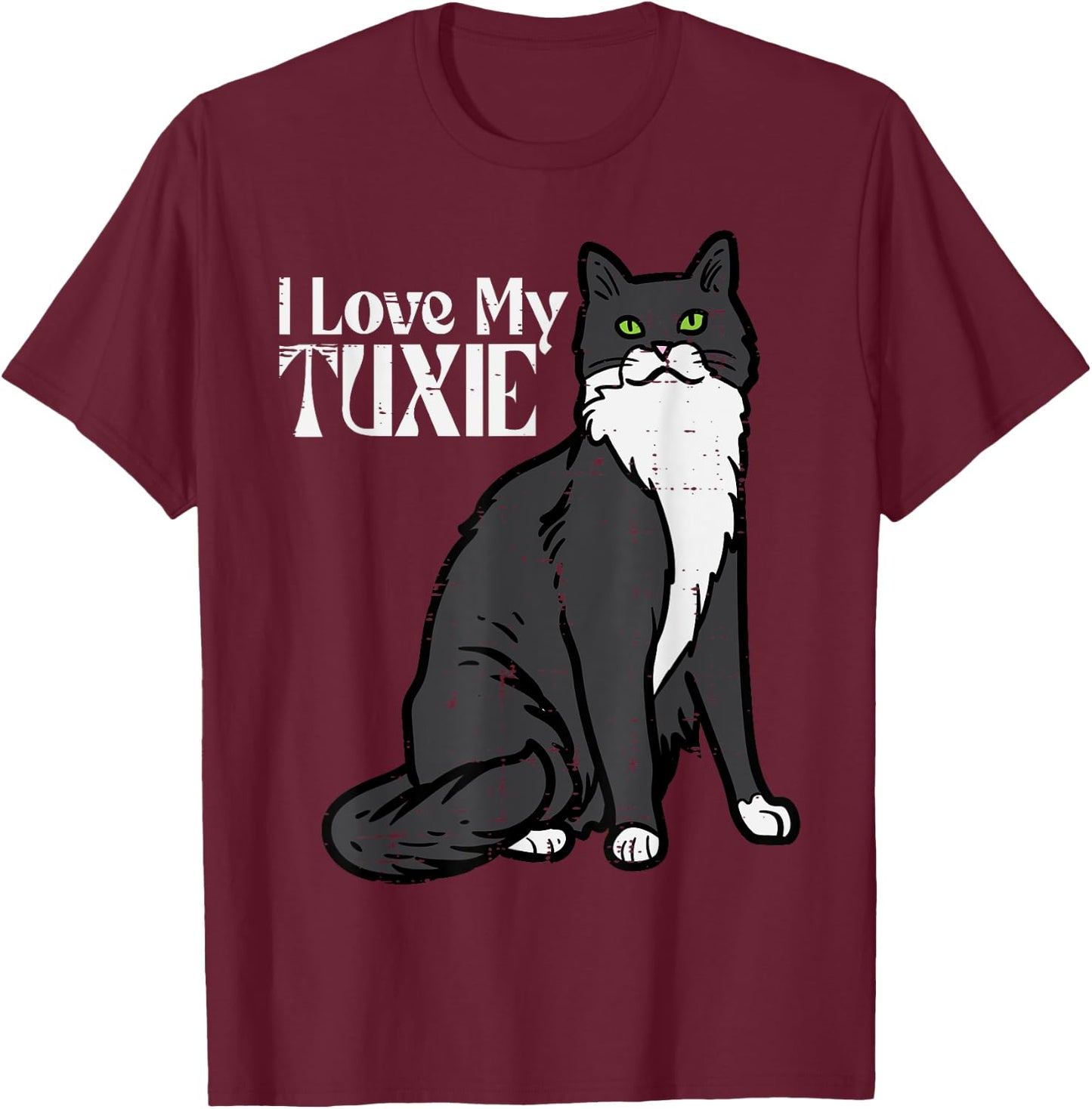 I Love My Tuxie Tuxedo Cat Cute Kitten Women Girls Kids Men T-Shirt - T-Shirt | Maroon