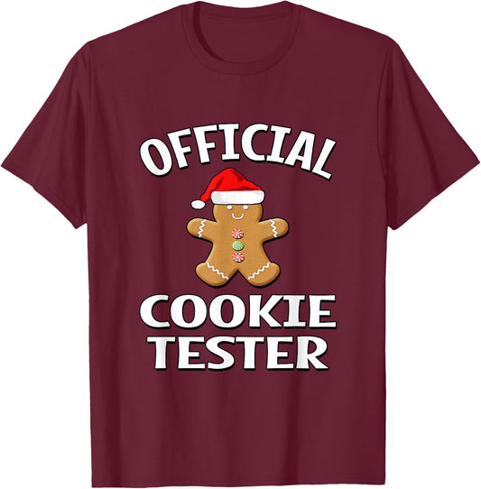 Official Cookie Tester - Gingerbread Man With Santa Hat T-Shirt - T-Shirt | Maroon