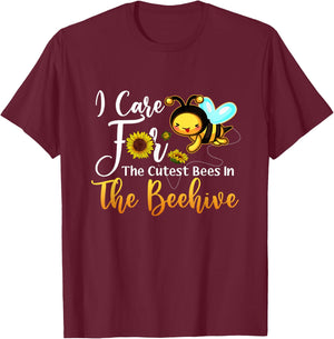 I Care For The Cutest Bees In Beehive School Nurse First Day T-Shirt - T-Shirt | Maroon