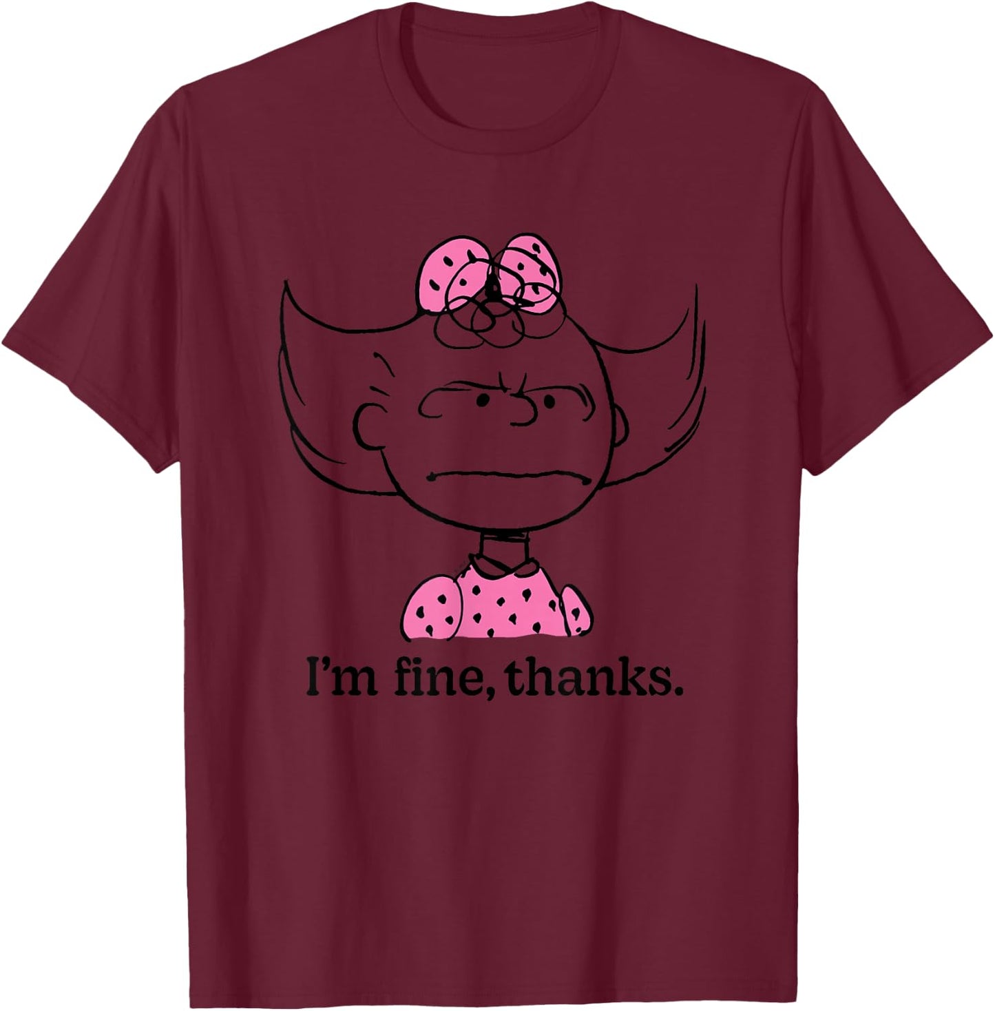 Peanuts - Sally Fine Thank You T-Shirt - T-Shirt | Maroon
