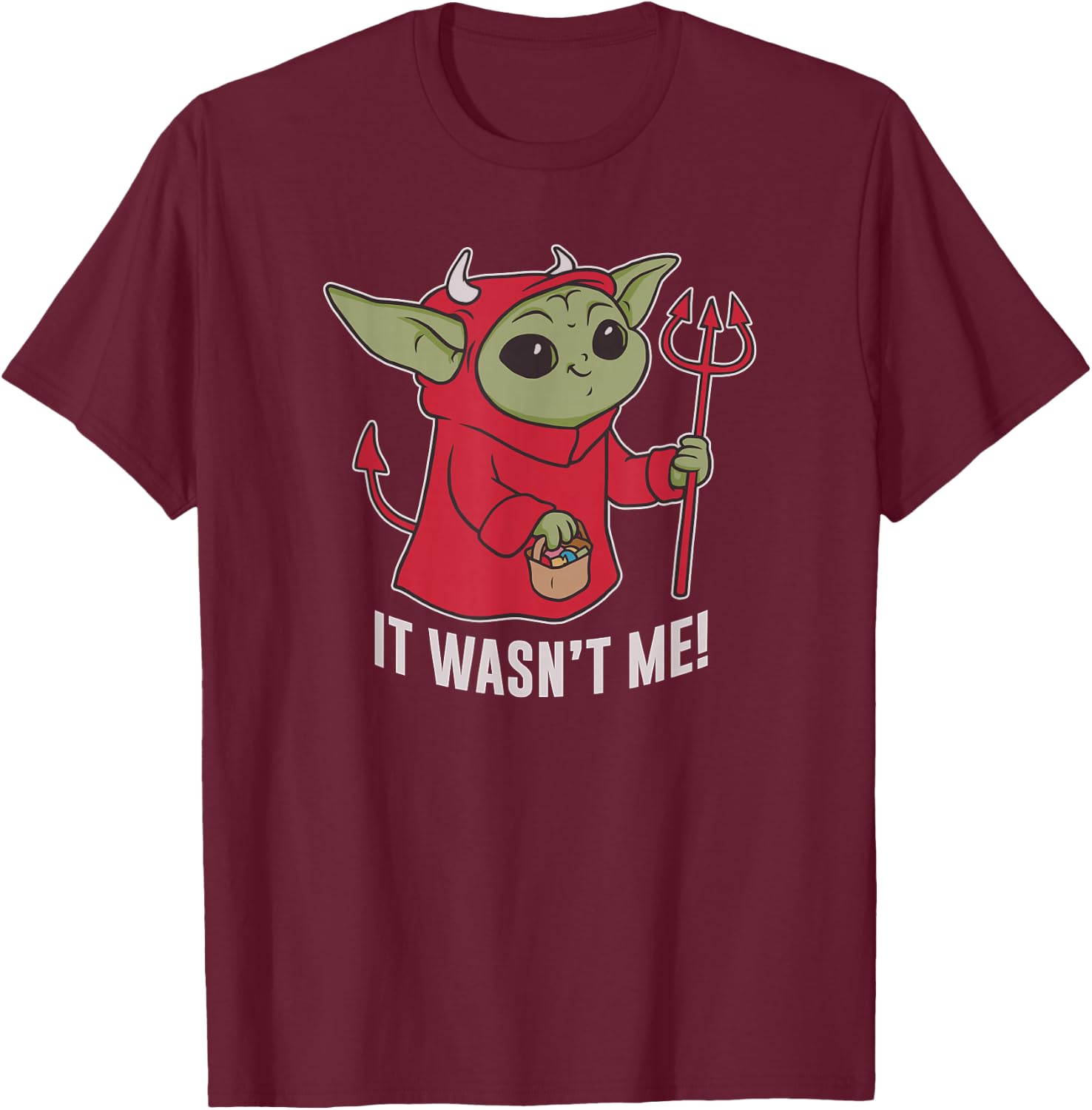 Star Wars: The Mandalorian Halloween Devil Grogu Wasn't Me! T-Shirt - T-Shirt | Maroon
