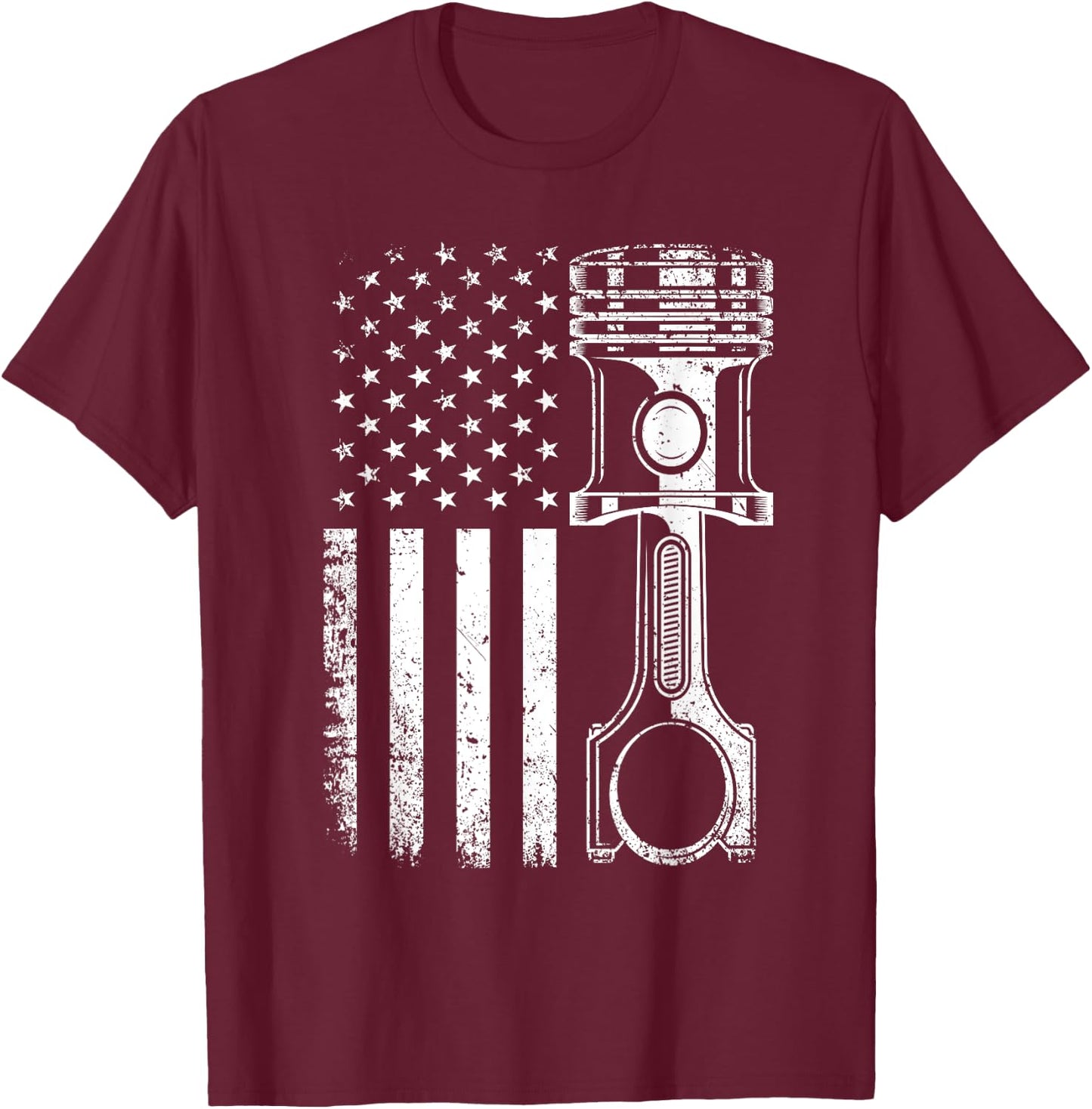 Vintage Mechanic Shirt Men American Flag Piston Mechanic T-Shirt - T-Shirt | Maroon