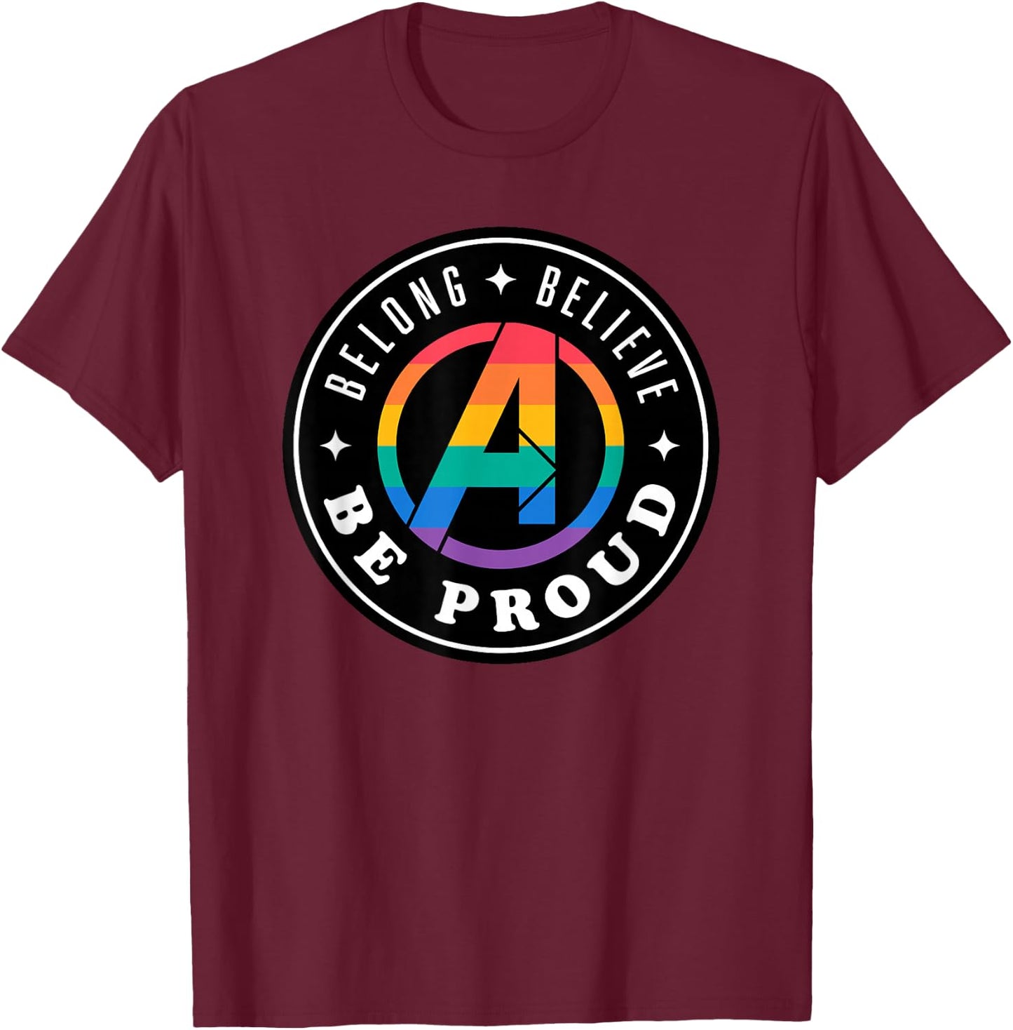 Marvel Pride Rainbow Avengers Logo Belong Believe Be Proud T-Shirt - T-Shirt | Maroon