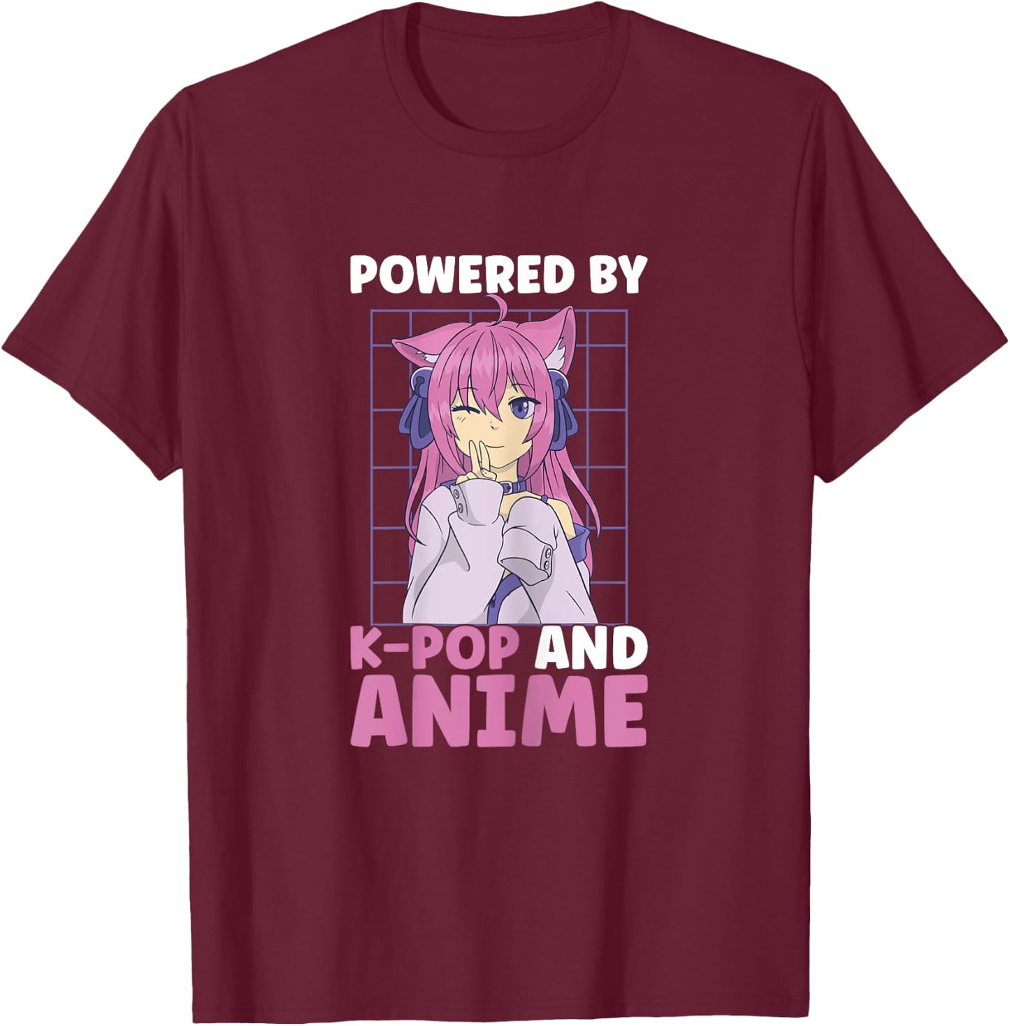 Powered By Anime And K-Pop Kdrama Kpop Teen Girl T-Shirt - T-Shirt | Maroon