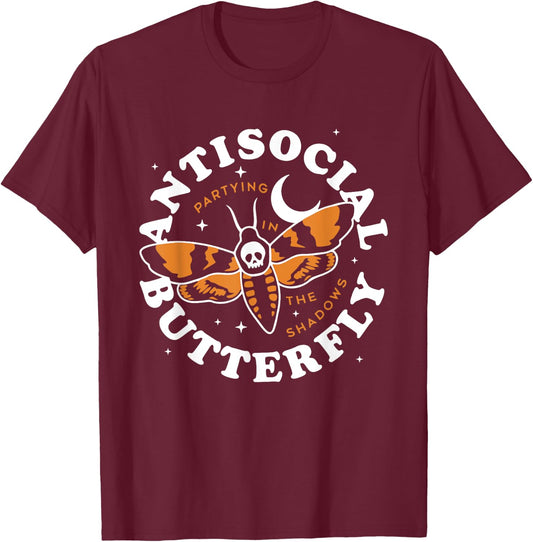 Antisocial Butterfly Partying In The Shadows Apparel T-Shirt - T-Shirt | Maroon